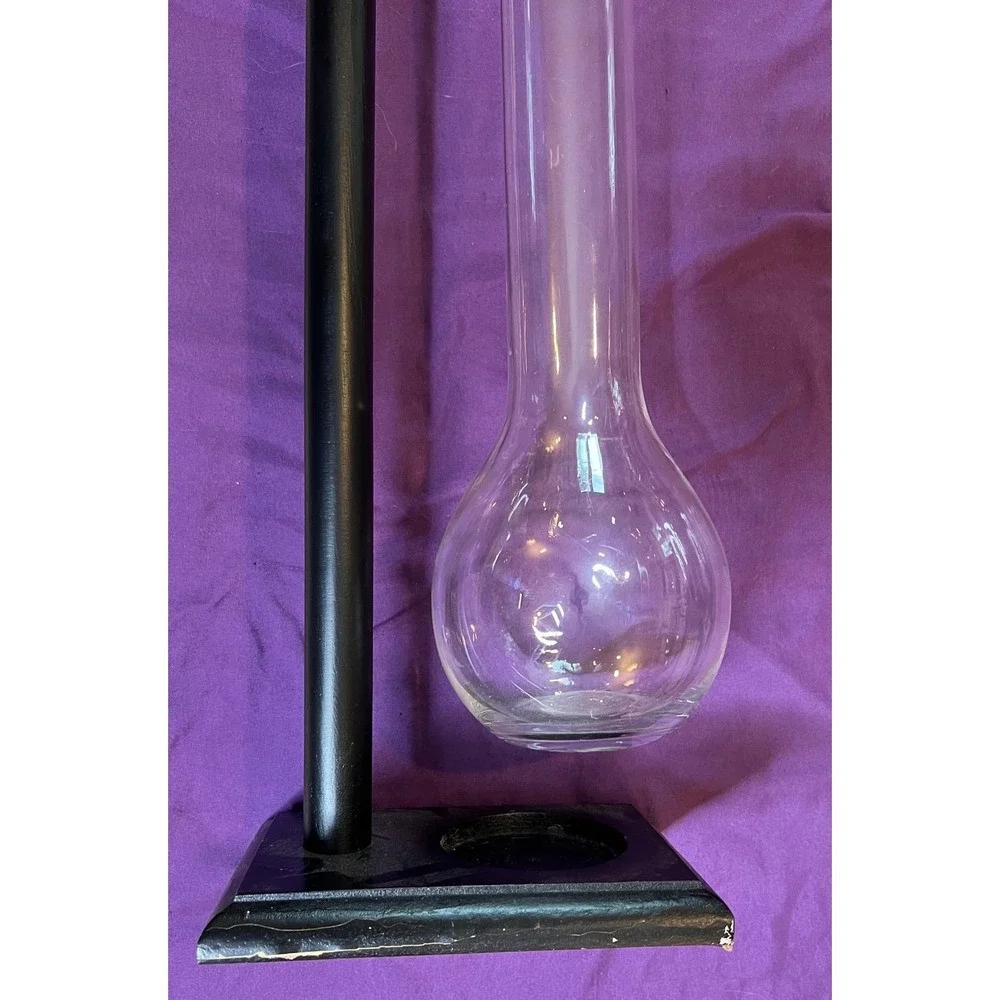 Vintage Blown Glass Tall Yard of Ale Beer Bong with Wood Stand Possibly‎ Italian